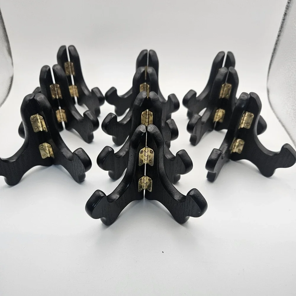 Small Black Wooden Stands - Set Of 10 For Small Plates, Books Or Pictures